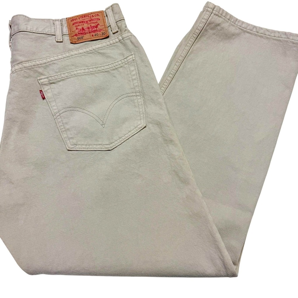 Levis 505 Jeans Mens 40 Beige Khaki Regular Fit Straight Denim Pants 38x30